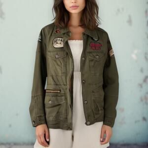 Diesel Women's Size‎ XS Military Patch Badge Jacket Olive Green Utility Coat